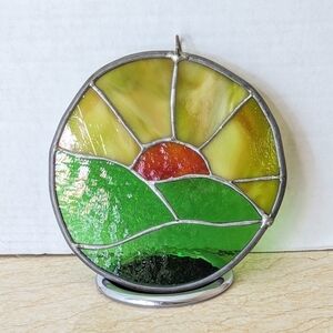Vintage Sunshine Stained Glass Homemade Artisan Circle Hanging Sun Catcher